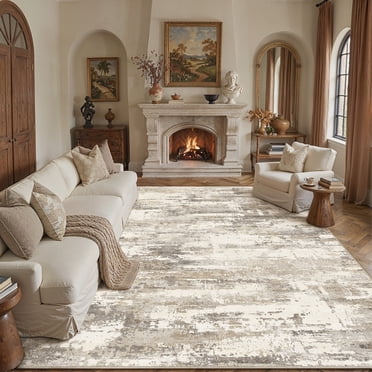 BERTHMEER 8'x10' Area Rugs for Living Room Large Abstract Bedroom Dining Room Machine Washable Non-slip Contemporary Rugs,Brown&Yellow