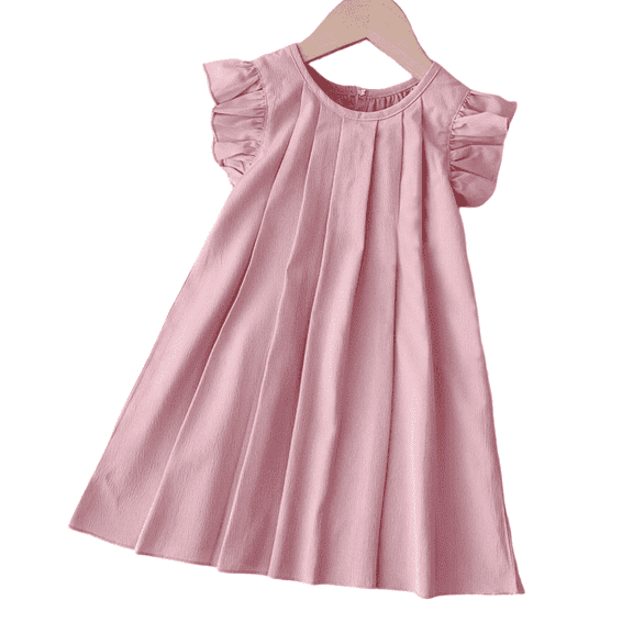 LYMAYTER Ruffle Sleeveless Pleated Dress for 2-7Y Girls Cute Loose Summer A Line Dress Summer Casual Party Dress