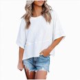 thumbnail image 2 of Towmus Women's Summer Casual Scooped Neck Batwing Half Sleeve T-Shirts Solid Color Loose Fit Cute Basic Flowy Tops Tees, 2 of 6
