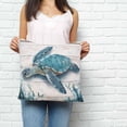 thumbnail image 3 of Throw Pillow Covers 16x16 Inch, Teal Green Sea Turtle Decorative Pillow Cases for Couch Sofa Bed, Summer Ocean Seaweed Wood Grain Cotton Linen Square Home Decor Pillowcases with Hidden Zipper, 3 of 7