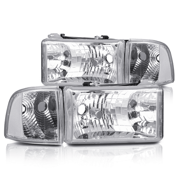 Magshion 2Pcs Headlights Assembly for Dodge Ram 1500 1994-2001, Dodge Ram 2500 1994-2001, Dodge Ram 3500 1994-2001, Chrome Housing with Clear Lens Clear Reflector