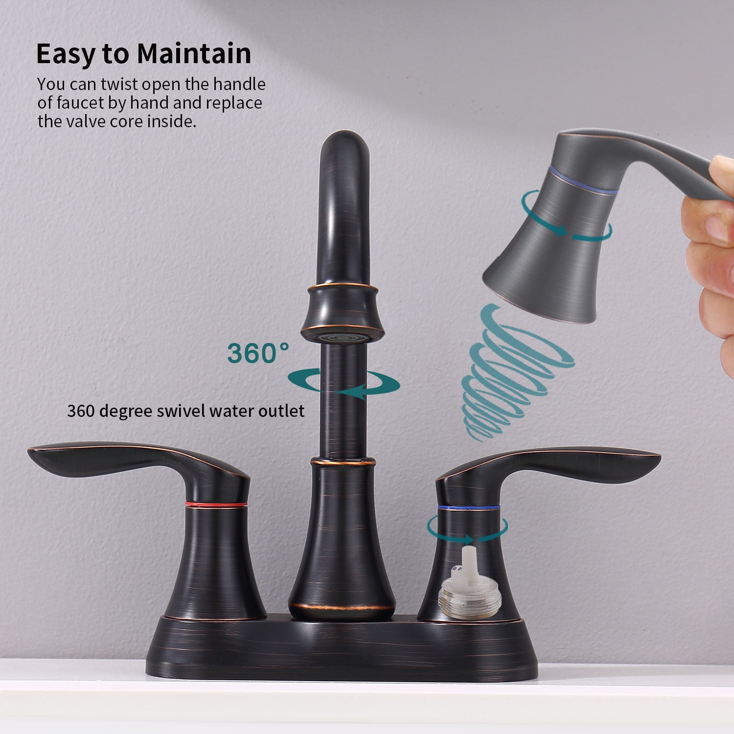 2-Handle 4-Inch Oil Rubbed Bronze Bathroom Faucet, Bathroom Vanity Sink Faucets with Pop-up Drain and Supply Hoses [Unable ship on weekends,+usps/fedex]