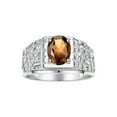thumbnail image 1 of RYLOS Men's Rings Sterling Silver Designer Nugget Ring Oval 9X7MM Gemstone & Diamonds  Smoky Quartz June Birthstone Rings For Man Size 9, 1 of 7