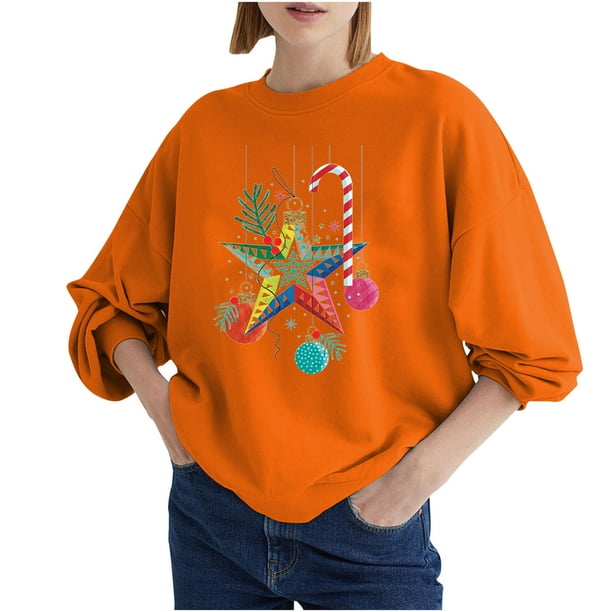 Sudadera Para Mujer, Sudaderas de Otoño, Blusa Holgada de Manga Larga Con Cuello Redondo A La Moda, Camisetas Con Estampado Navideño Odeerbi ODB150946