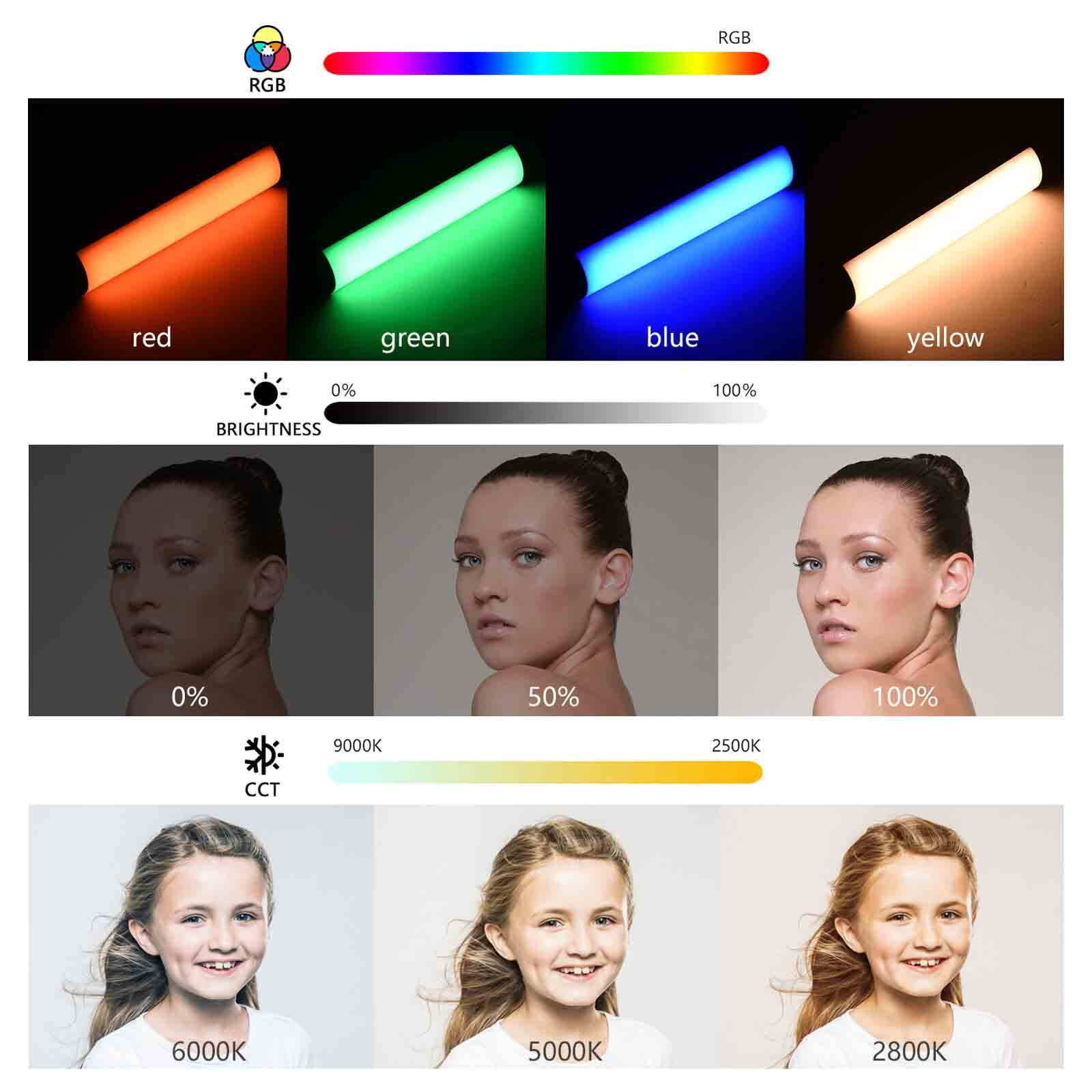 Portable W200RGB Tube Light Fill Light Magnetic LED Video Light 2500K-9000K Lamp Rechargeable 3000mAh Tripod