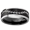 thumbnail image 2 of Baseball Beveled Edge Brush Black 2 Tone Tungsten Men Ring 10MM, 2 of 2