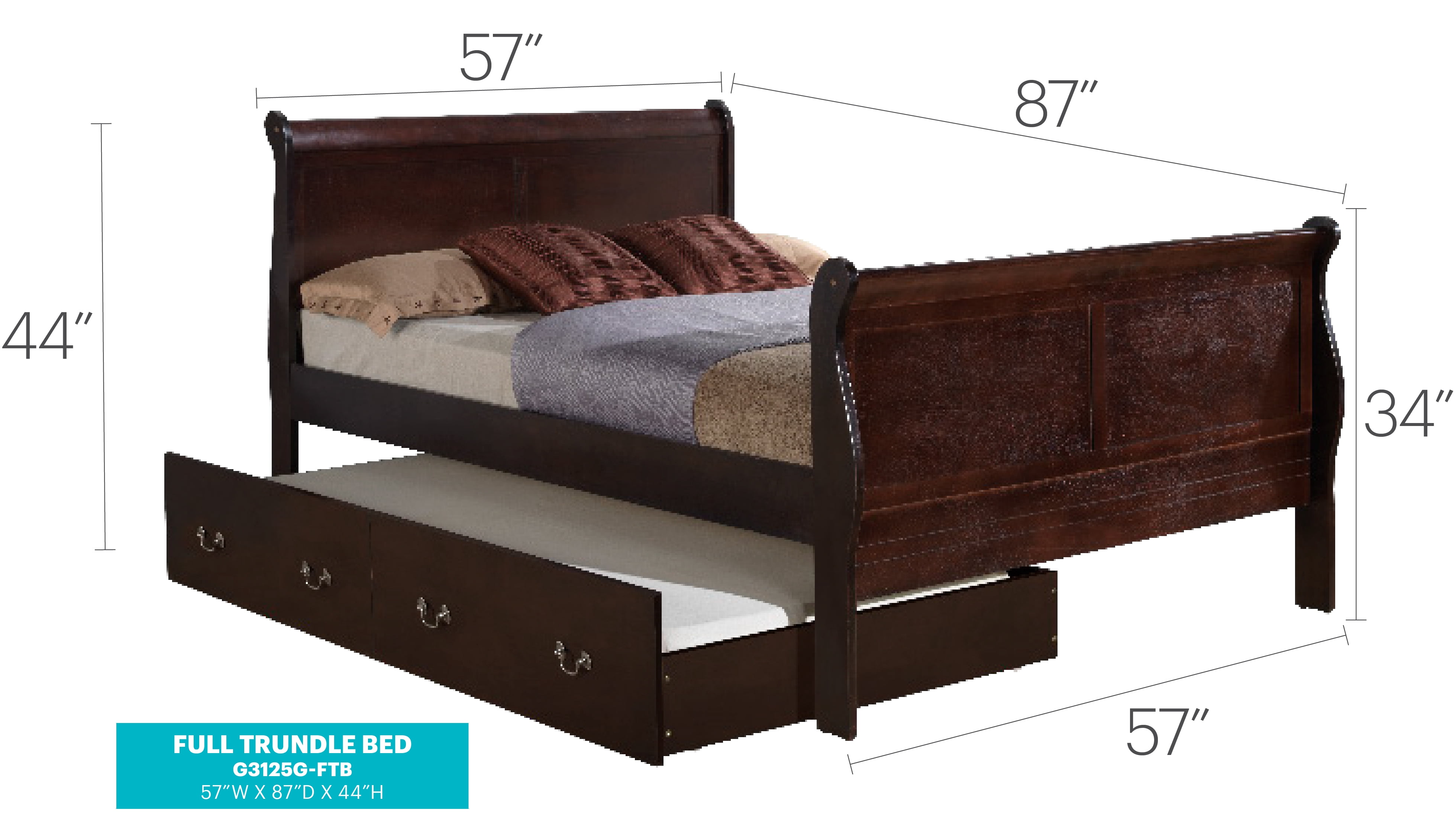 Glory Furniture Louis Phillipe Full Trundle Bed in Cappuccino