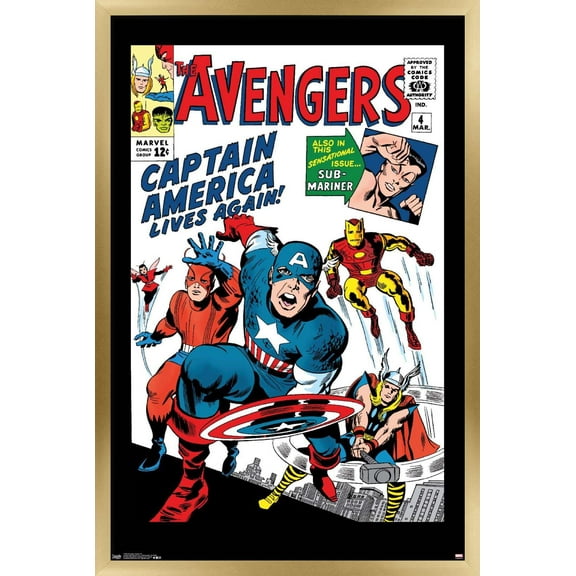 Marvel Comics - Avengers - Captain America - Comic Cover #4 Wall Poster, 22.375" x 34", Framed