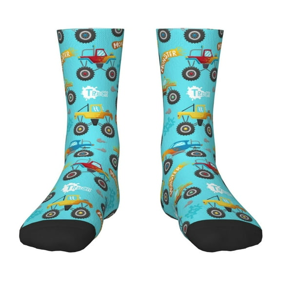 Honeii Cartoon Monster Truck Print Children's Colorful Socks,Unisex Kids and Toddlers' Cushioned Sock,Kids Athletic Crew Socks,for Everyday Wear and Sports
