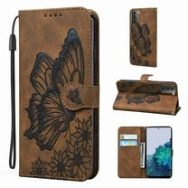 Dteck Galaxy S21 Wallet Case, [Butterfly & Flower Embossed] PU Leather Wallet Case Flip Protective Phone Cover with Card Slots and Kickstand for Samsung Galaxy S21, Brown