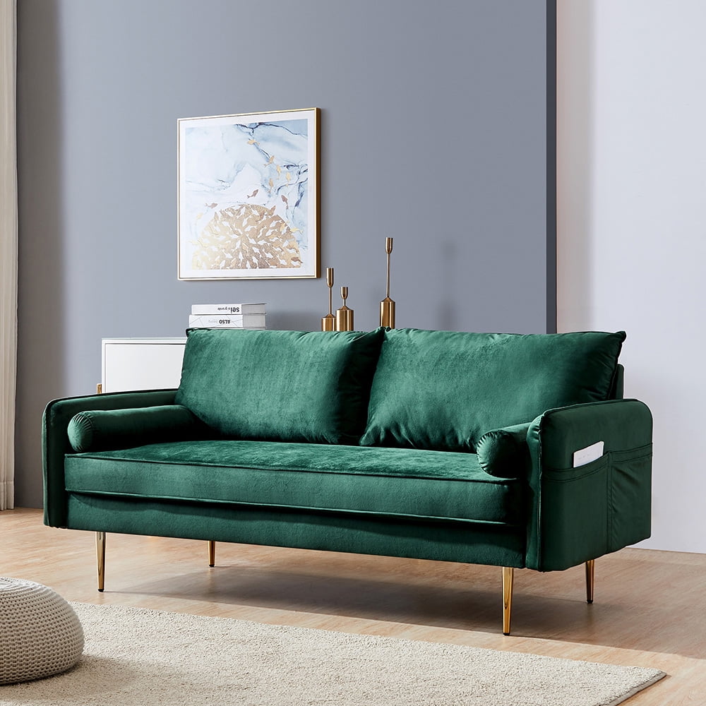 Kepooman 71" Mid-Century Modern Velvet Fabric Loveseat Sofa Couch Bed for Living Room, with Pocket, Green Kepooman 71" Mid-Century Modern Velvet Fabric Loveseat Sofa Couch Bed for Living Room, with Pocket, Green