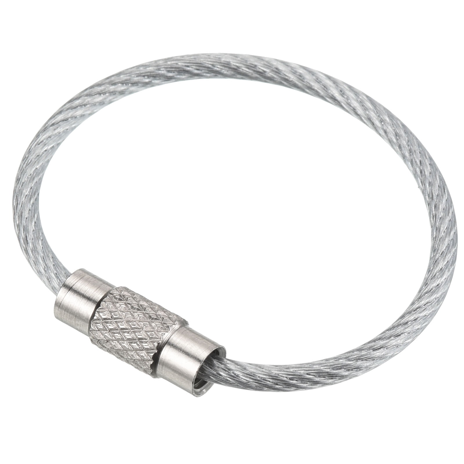 3.5 Inch Stainless Steel Wire Keychain Cable Key Ring Loop, Silver, 5