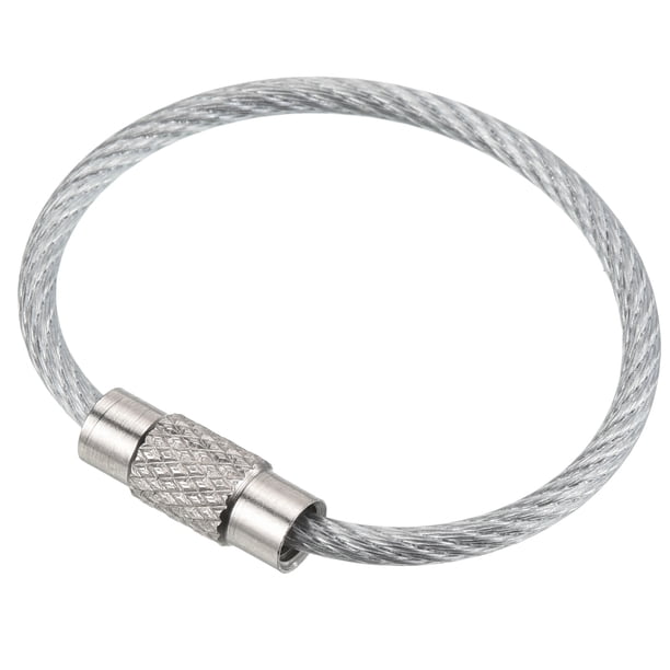 Uxcell 3.5" Cable de llavero de alambre 5 paquetes Anillo de llave de acero inoxidable Plata