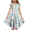 thumbnail image 2 of Zpanxa Robes d'Été pour Filles Manches Courtes Volantées Col Rond Imprimé Floral Taille Poche Robe Superposée Polyester Spandex Multicolore 6-7 Ans, 2 of 6