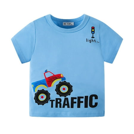 

MXIEZI Boys Short Sleeves Toddler Pullover Clothes Baby Cotton Tees Tops for 1-8Y Kids Summer Cartoon Print T Shirt for Boys