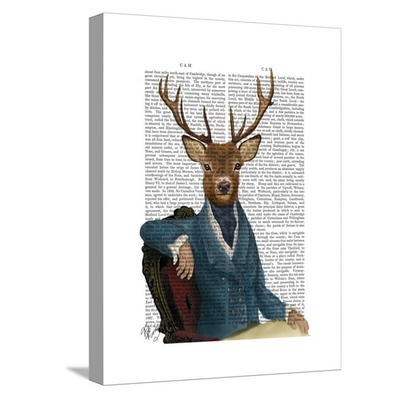 Art.com Distinguished Deer Portrait Stretched Canvas Print Wall Art by Fab Funky, 12" x 16"