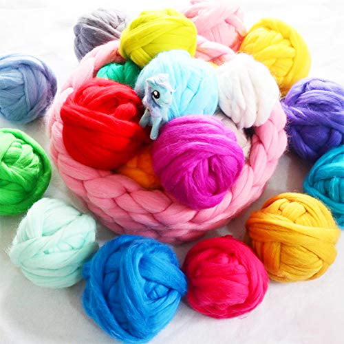 3.53oz Wool Roving Yarn, Fiber Roving Wool Top, Wool Felting Supplies, Pure Wool, Chunky Yarn, Spinning Wool Roving for Needle Felting Wet Felting