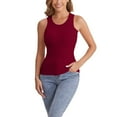 thumbnail image 2 of Built in Bra Tank Tops for Woman's Solid Color Round Neck Vest Fashion Casual Top Tank Tops Red, 2 of 9