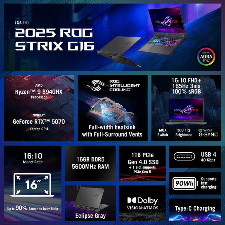ASUS ROG Strix G16 (2025) Gaming Laptop, 16” 16:10 FHD+ 165Hz/3ms