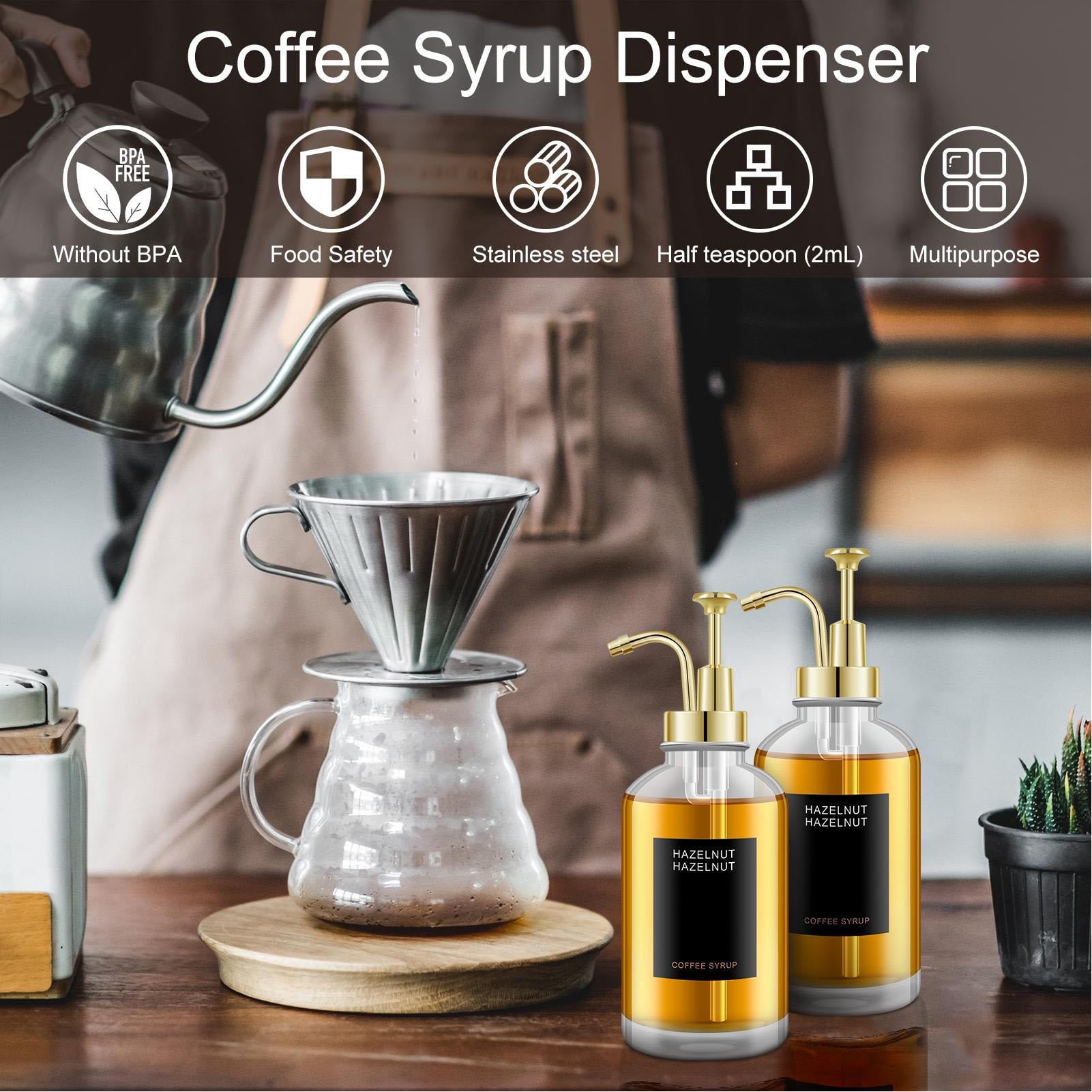 Yajisi 2-Pack 500ml Coffee Syrup Dispensers, Glass Bottles with Stainless Steel Pumps & Labels for Coffee Bar - 10.2x8.7x4.7 Inches