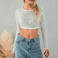 thumbnail image 6 of Aellinatey Women's Sequins Glitter Crop Top Long Sleeve Round Neck Shimmer Party T-Shirt, 6 of 14