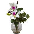 thumbnail image 1 of Nearly Natural 1275-WH Mini Cattleya with Fluted Vase Silk Flower Arrangement, White, 1 of 3