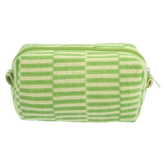 Unique Bargains Durable Knitting Makeup Bag for Vacation Business Travel Green Yellow