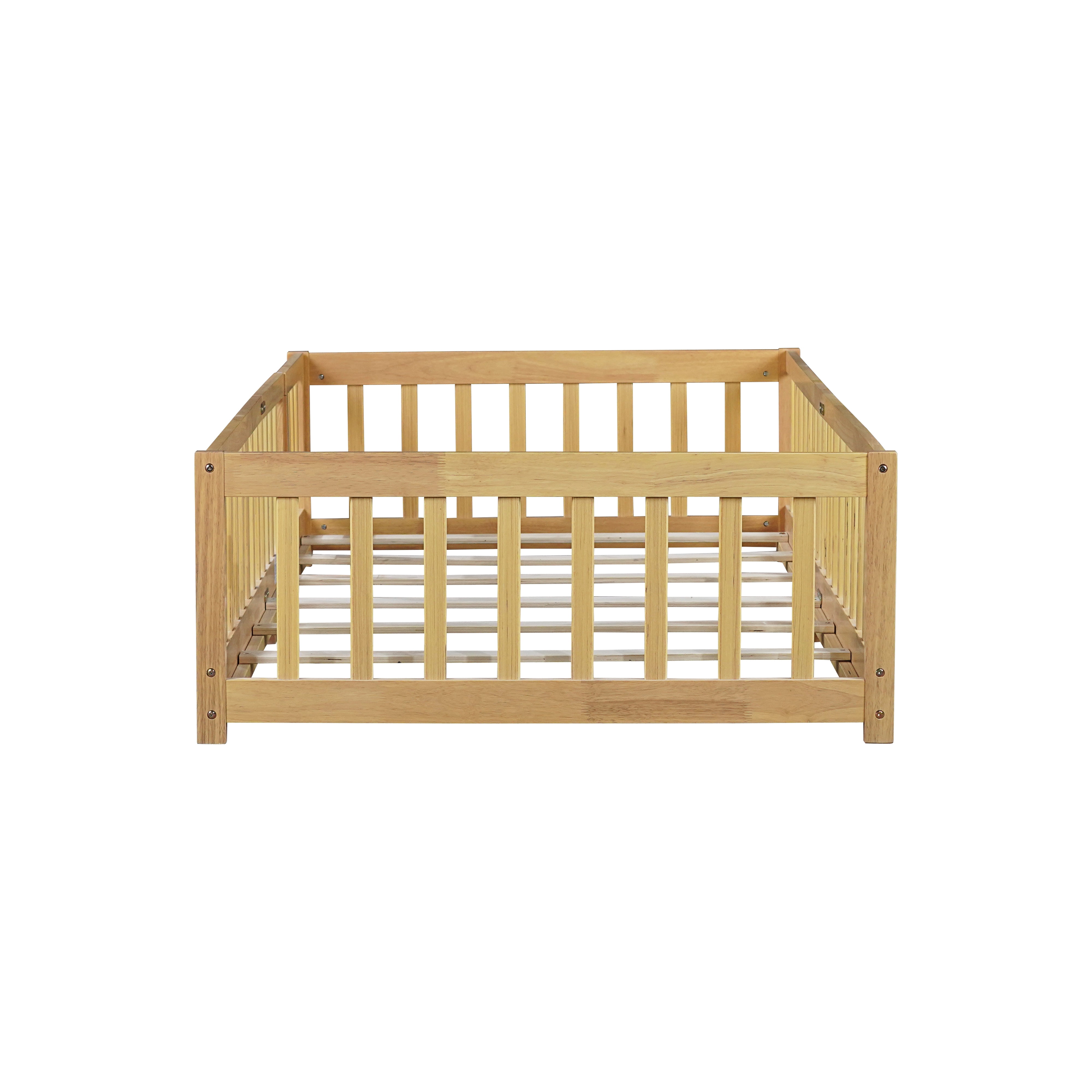 Miniyam Wood Twin Size Floor Bed Guardrails for Kids, Natural