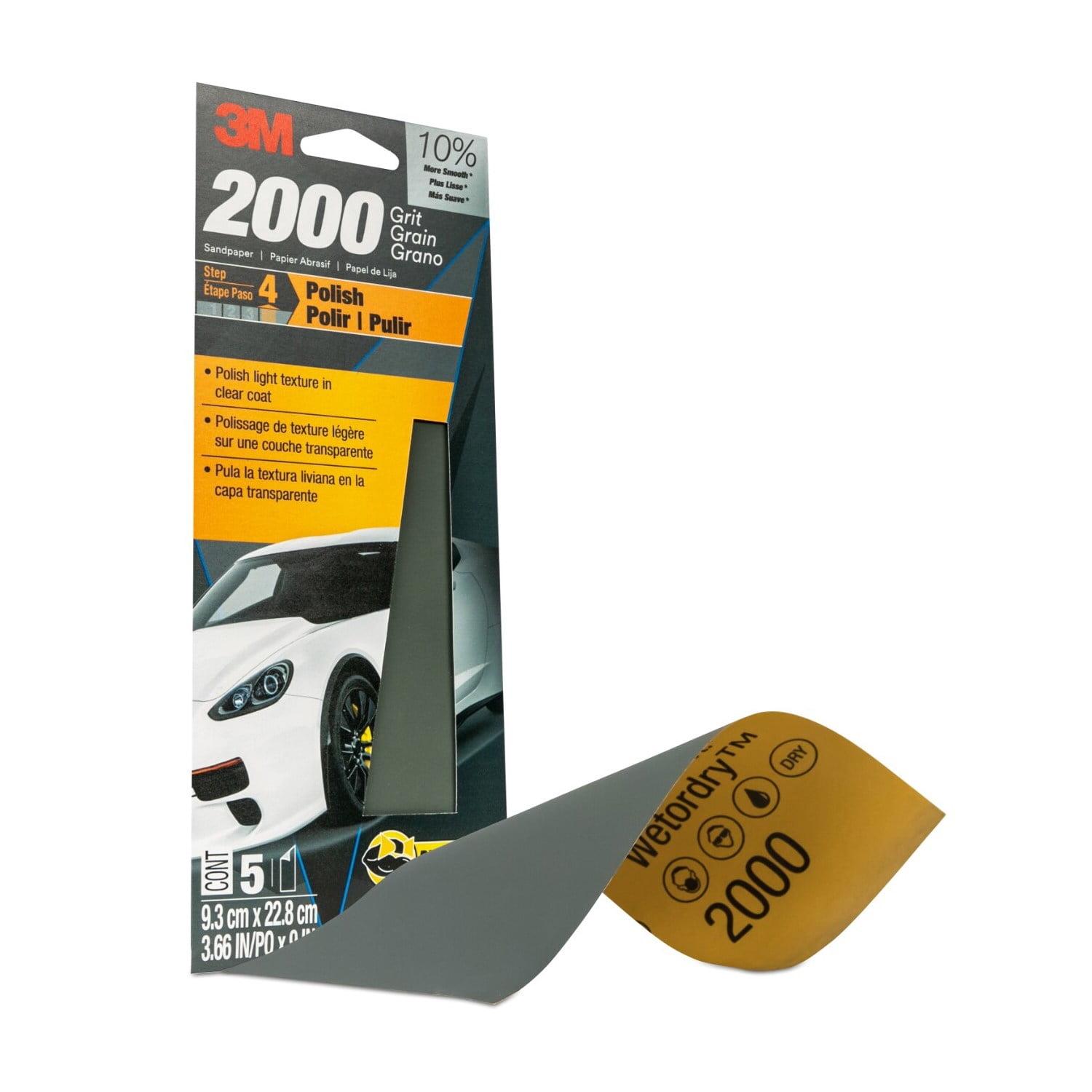 3M Wetordry Sandpaper, 3 2/3 in x 9 in, 2000 Grit, 5-Pack