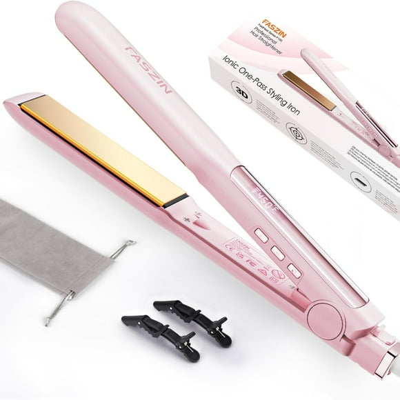 Plancha de pelo profesional Faszin, placa de titanio iónico de 1,18 pulgadas, calentamiento rápido en 20 segundos con pantalla LED transparente, herramienta de peinado 2 en 1 para alisar y rizar el ca