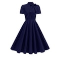 thumbnail image 1 of Lenpel Robes de Cocktail pour Femmes Manches Courtes Col Montant Taille Élastique Robe Vintage Ligne A Robe Élégante de Soirée, 1 of 7