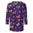 thumbnail image 4 of Qulqfy Mardi Gras Outfit for Women Plus Size Spring 3/4 Sleeve Party Shirts Funny Carnival Fall Crew Neck Tops Womens Blouses L, 4 of 5