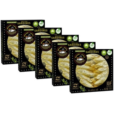 Grilled Catch Wild Caught Brisling Sardines in Olive Oil, 4.2 Ounce (Pack of 5)