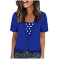 thumbnail image 2 of Two-Piece Look T-Shirt for Women Short Sleeve Crewneck Polka Dot Patchwork Faux Cardigan Style Loose Fit Casual Soft Graphic Daily Lightweight Top, 2 of 5