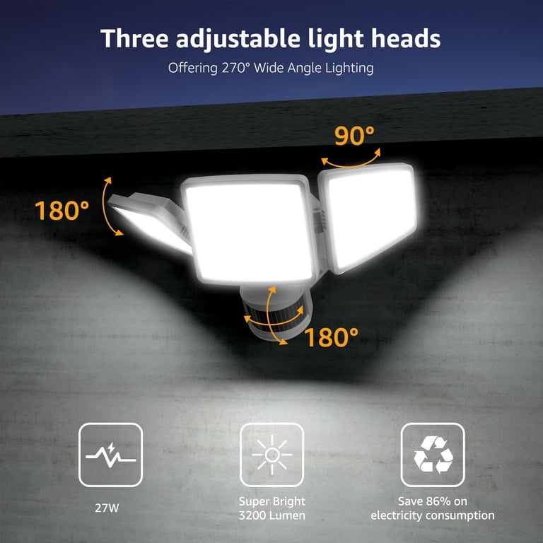 Lepro 27W LED Motion Sensor Flood Light, 3-Head Adjustable photo 7