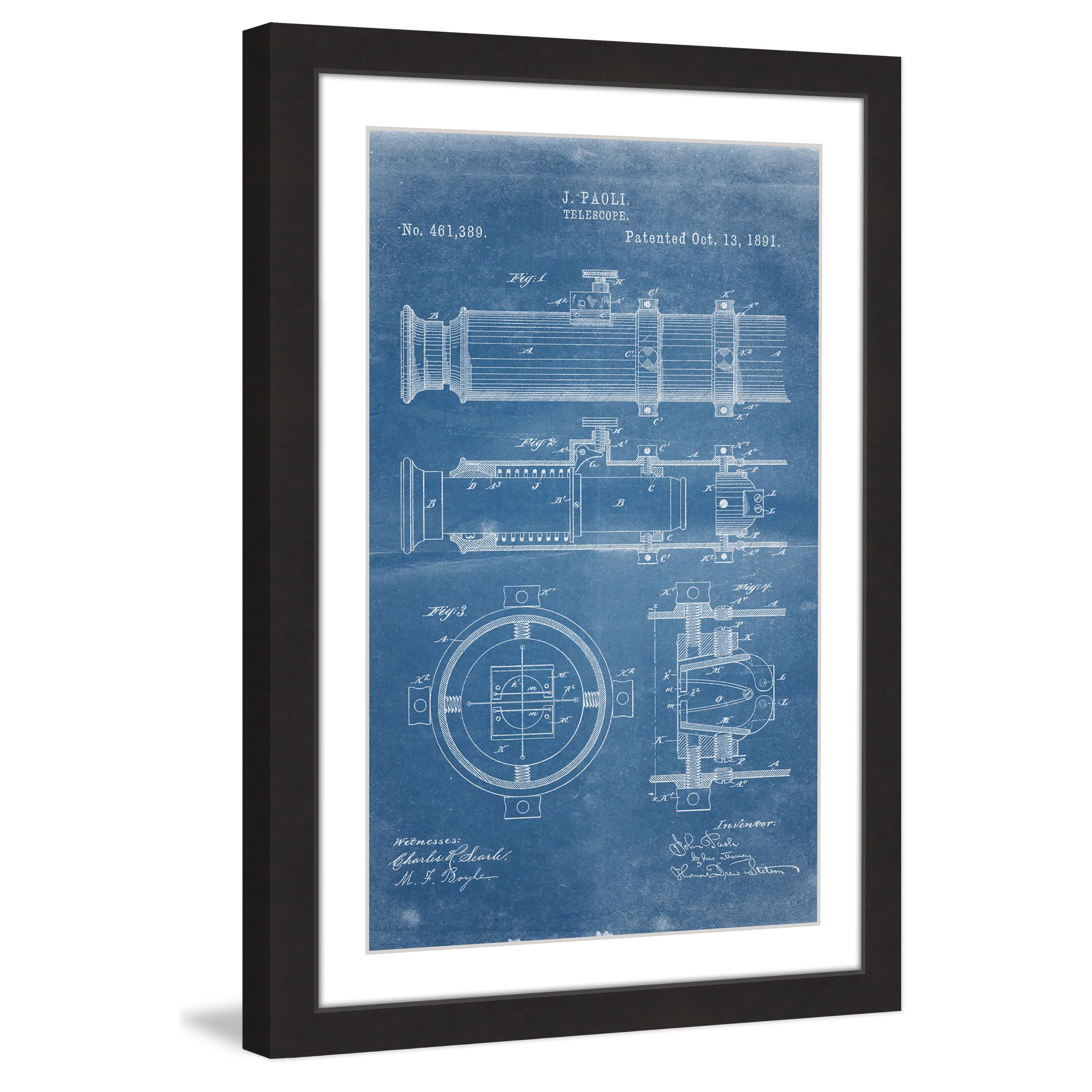 "Telescope 1891 Blueprint" Framed Painting Print