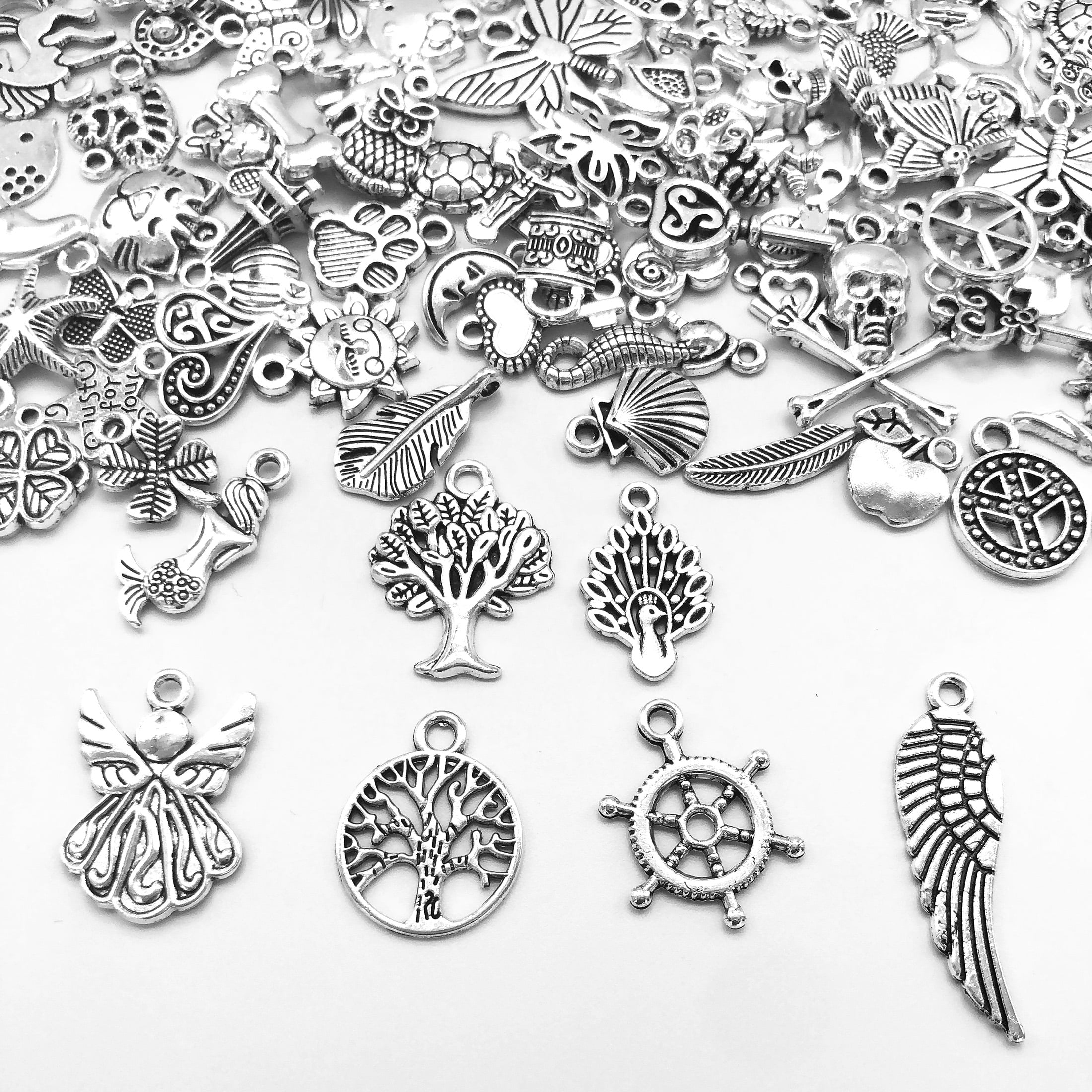 Goyunwell 100 PCS Wholesale Bulk Lots Jewelry Making Silver Charms