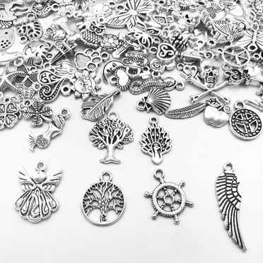 Goyunwell Vintage Tibetan Silver Charms Pendants, Alloy Metal, 0.28" - 0.98", 100 Count