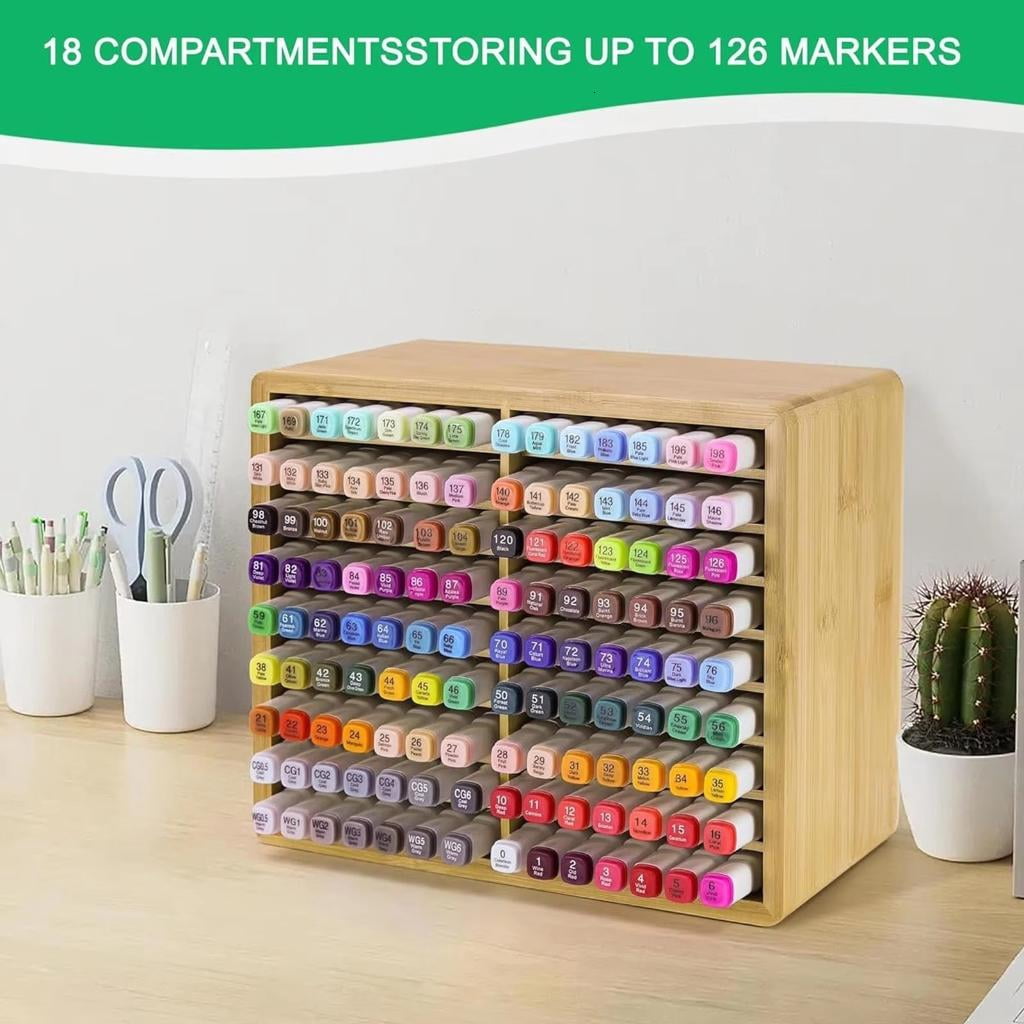 HannLk Wooden Marker Pen Holder Organizers With Multiple Compartments