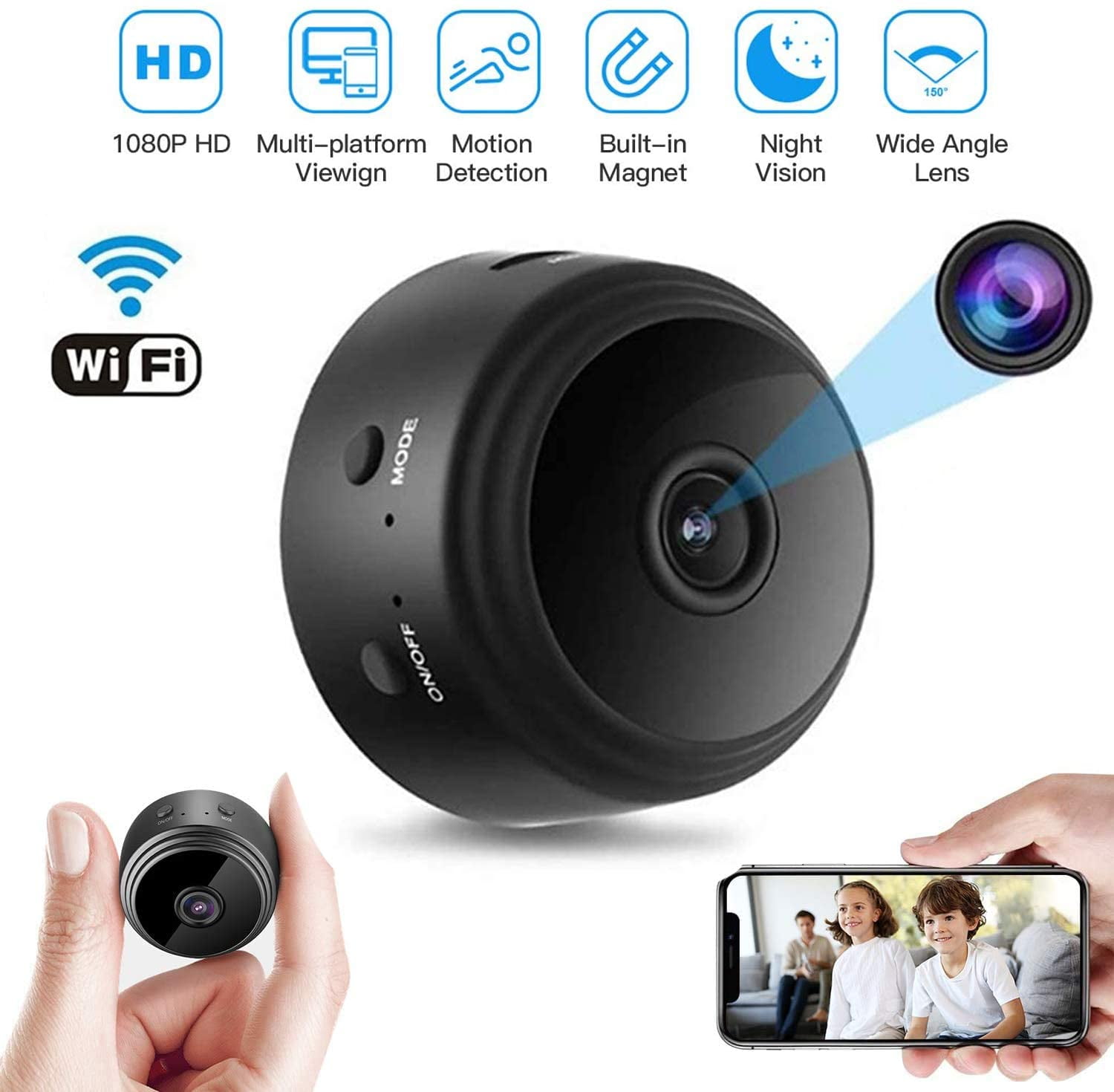 1080P HD Indoor Camera with Motion Detection Night Vision 150° View WiFi Camera for Home Office Surveillance Security Camera Indoor 