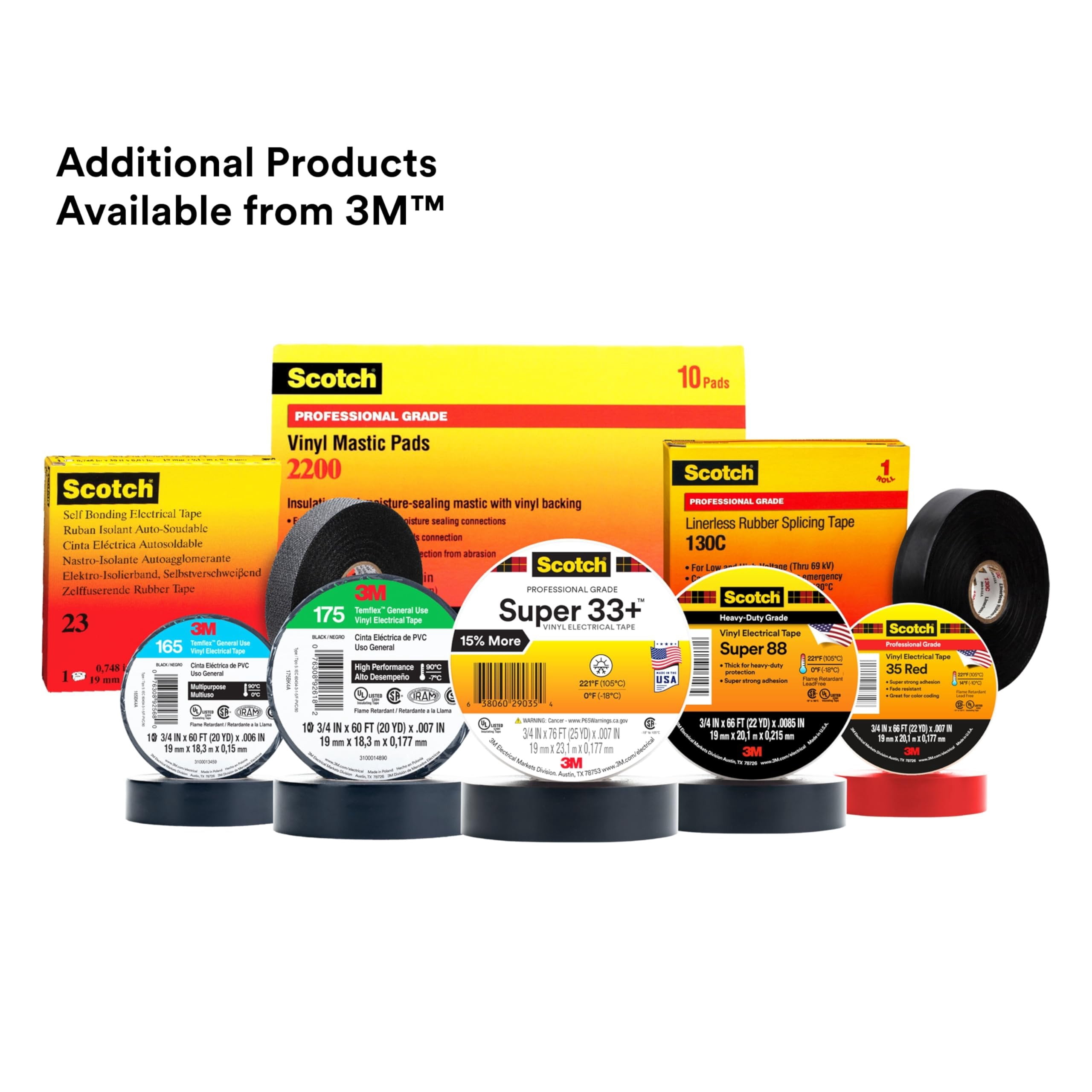 3M Scotch Vinyl Electrical Tape Super 88, 3/4 in x 66 ft, Black, 10 Rolls, Premium Grade, Rubber Resin Adhesive, PVC Backing, All-Season Heavy Duty Electric Tape