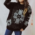 thumbnail image 5 of Suéter de Punto Suéter grueso de manga larga con cuello redondo para mujer holgado con dorado de nieve grande Navidad moda de otoño e invierno Negro S Gibobby, 5 of 5