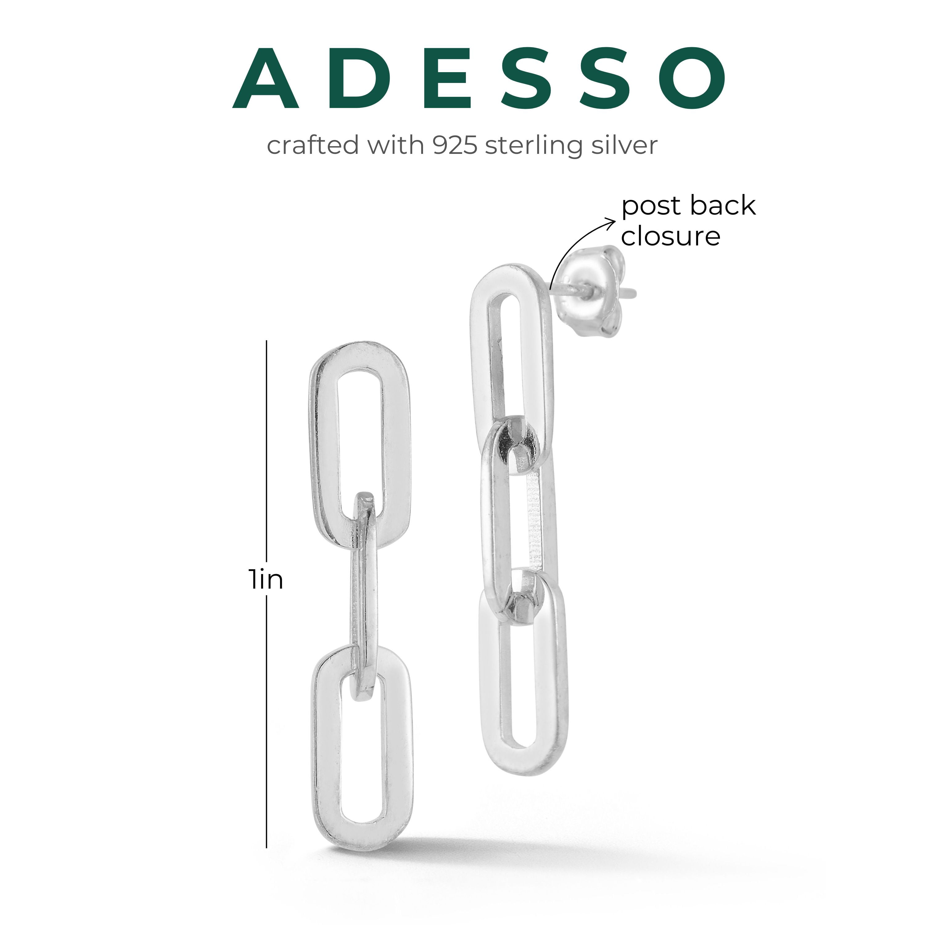 Adesso Milano Jewlery Sterling Silver Paperclip Link Drop Earrings for Women, 3 links, Silver