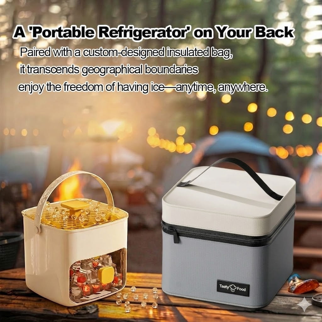 48 Cube Double-Deck Portable Ice Maker with Insulated Bag & Easy Press Lid,Silicone Trays,Counte,Produces 48 Ice Cubes,Stores Over 150 Cubes for DIY Whiskey,Outdoors,Parties