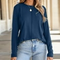 thumbnail image 3 of Womens T Shirts Trendy Dressy Casual Long Sleeve Tops Crewneck Pleated Knit Solid Loose Blouses Athletic Top Women Our Womens Long Sleeve Plain Casual T Shirts for Women Womens Casual Summer Tops, 3 of 6