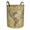 thumbnail image 2 of Balery Vintage World Map Round Laundry Basket with Handles Waterproof Freestanding Laundry Hamper for Clothes Toys in the Dorm and Family-Small, 2 of 8