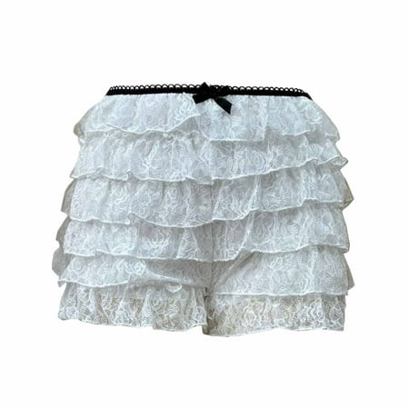 Kaemgyyd Women s Ruffle Shorts Trendy Lace Elastic Waist Bow Front Shorts Cute Layered Mini Boyshorts Going out Clothes