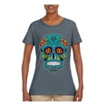 thumbnail image 2 of Wild Bobby Day Of The Dead Sugar Skull Pop Culture Women Graphic Tee, Charcoal, Large, 2 of 5