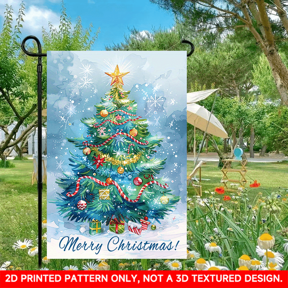 1 PC, 2D Flat/ Garden flag, Christmas tree design pattern, 11.8x17.7 inches (30x45cm), fashionable 2D pattern, autumn Thanksgiving and Halloween garden flag, home outdoor courtyard lawn garden holida