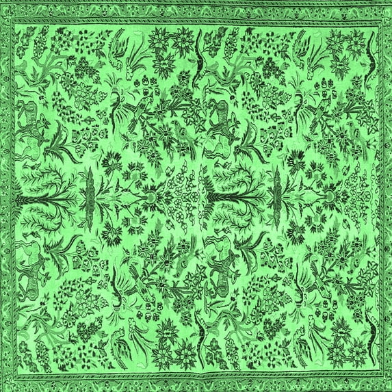 Ahgly Company Indoor Square Persian Emerald Green Traditional Area Rugs, 5' Square